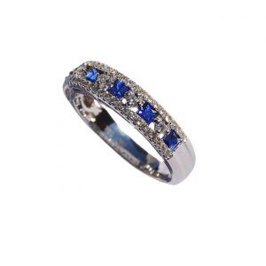 Bague Alliance Delly - Saphirs diamants et or blanc